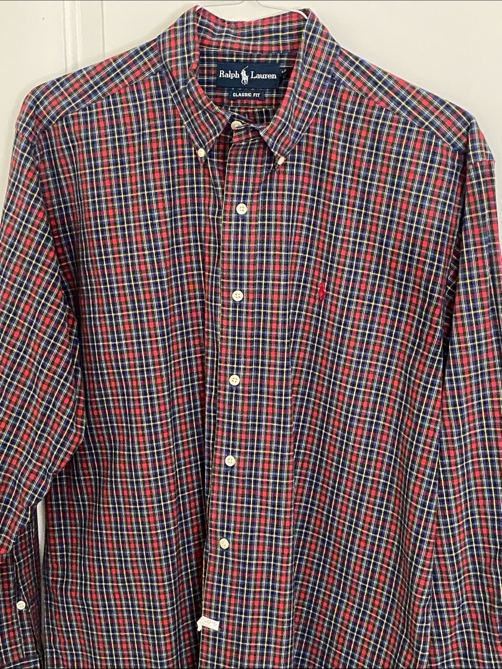 Polo Ralph Lauren Red & Blue Plaid Long Sleeve Button-Down Shirt Size Lg Vintage